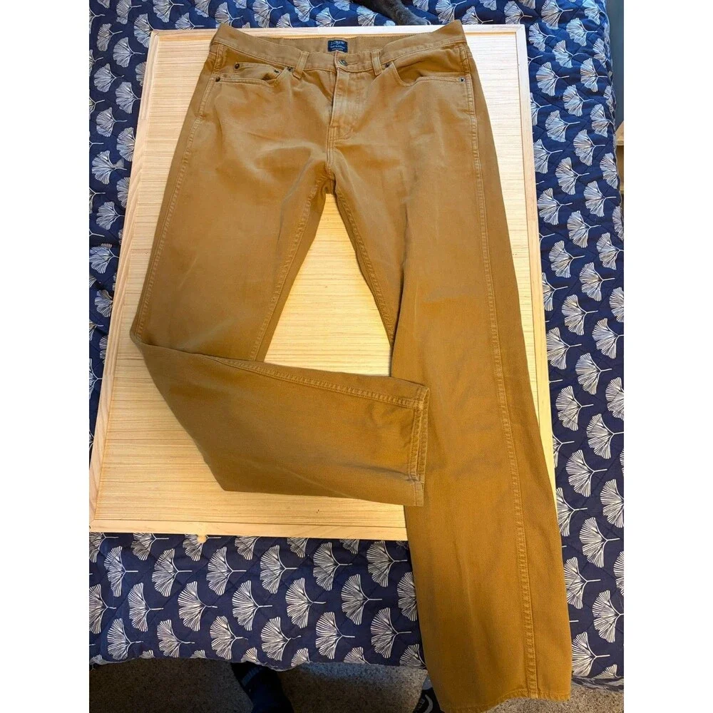 J.Crew The Sutton Pants Mens 34x34 Tan Brown 5 Pocket Straight Casual